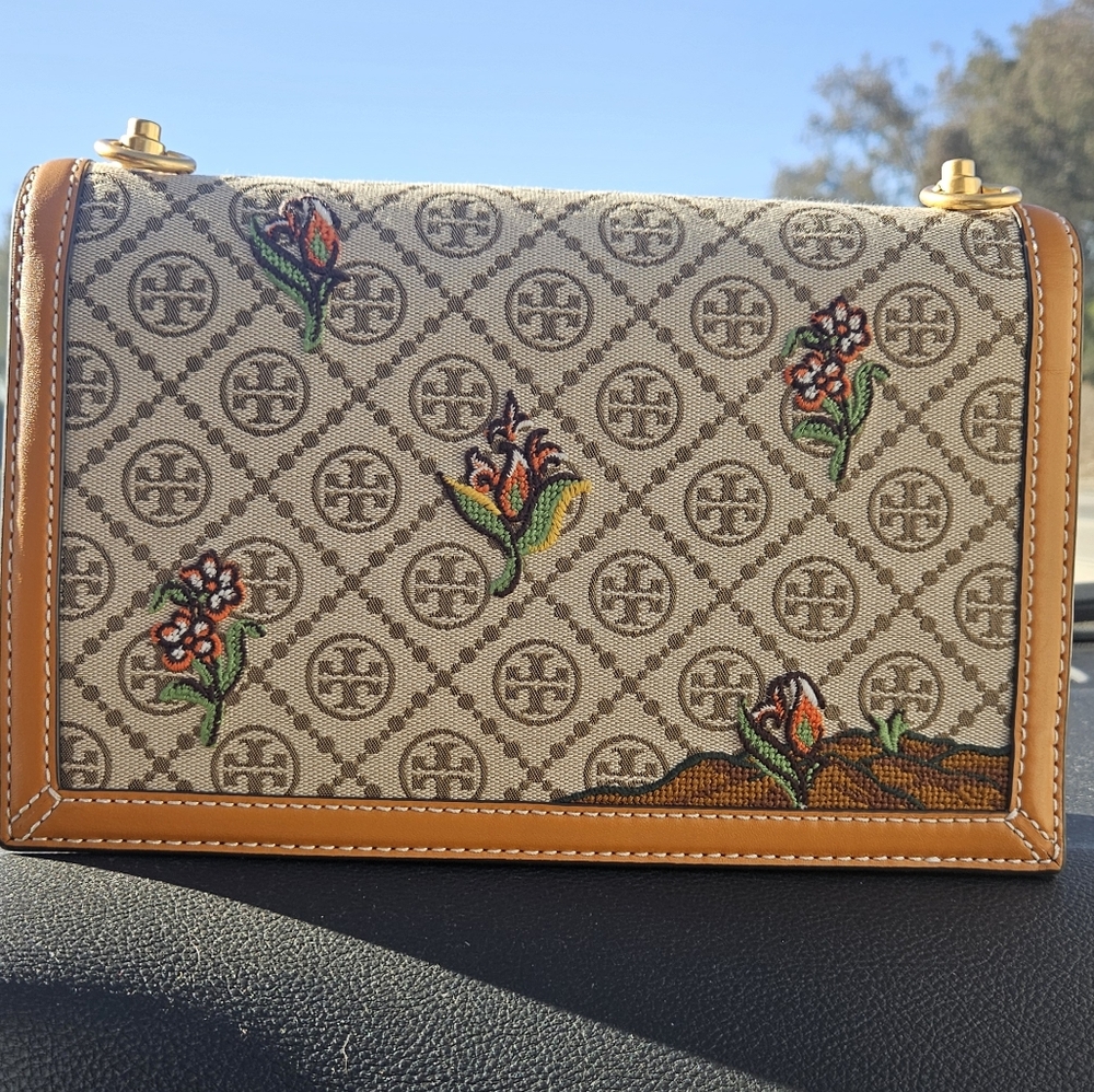 Tory Burch RARE! RARE!🔥🔥 Women's T Monogram Jacquard Embroidered Shoulder Bag - Picture 3 of 9
